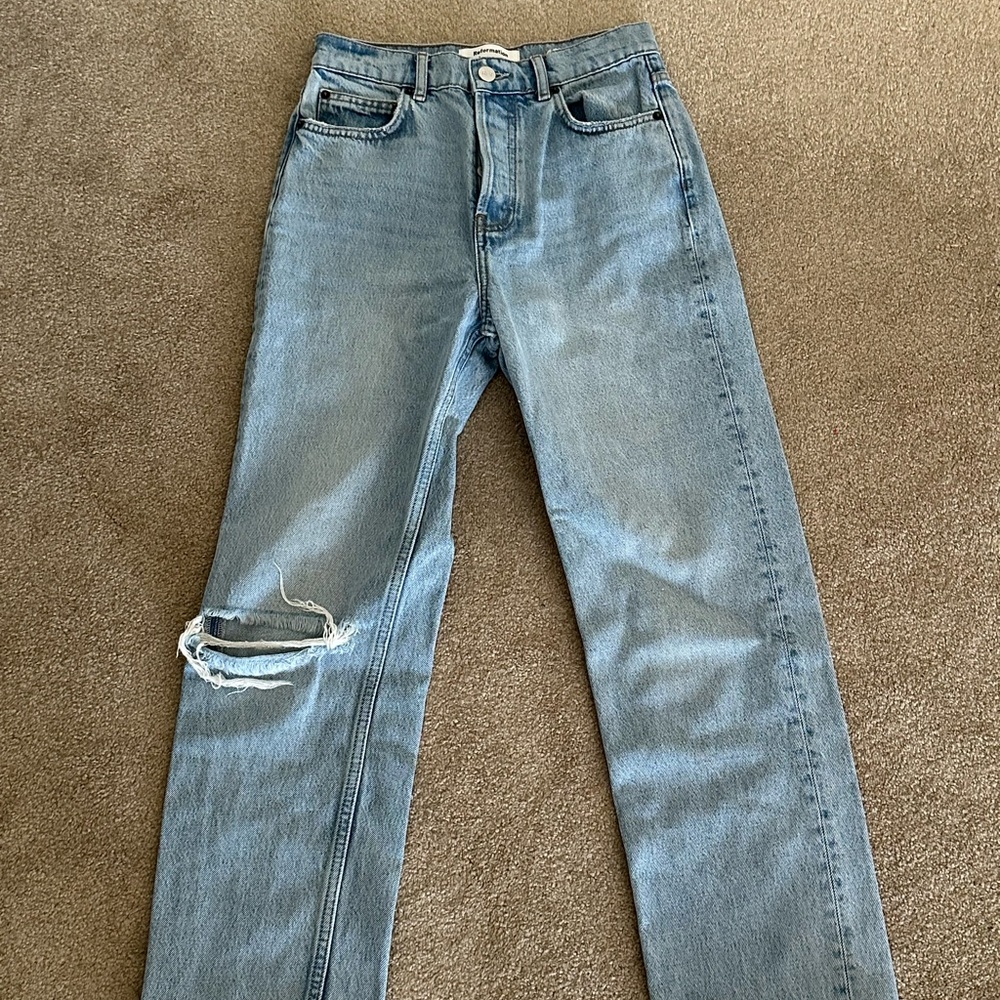 REFORMATION CYNTHIA JEANS IN WASH TAHOE DESTROYED